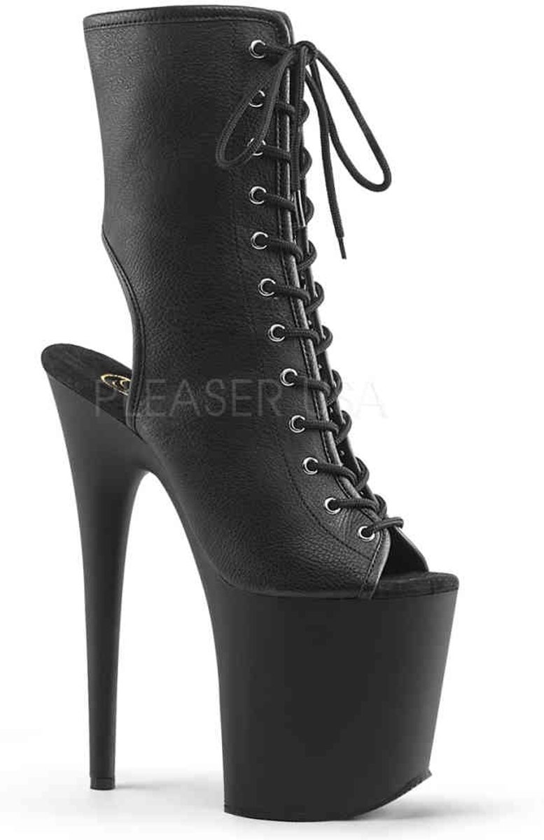 EU 38 = US 8 | FLAMINGO-1016 | 8 Heel, 4 PF Open Toe/Heel Lace-Up Ankle Boot, Side Zip